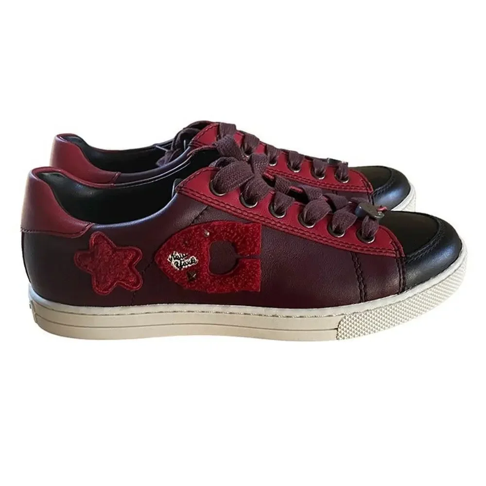 Coach CitySole Patchwork Red Star Patch Black Leather Sneaker Women's 5B Low Top